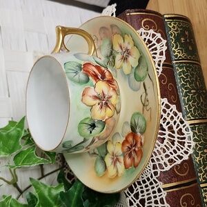 👉30s*RARE VTG* GERMANY HAND-PAINTED TEA CUP & SAUCER SET 1930s